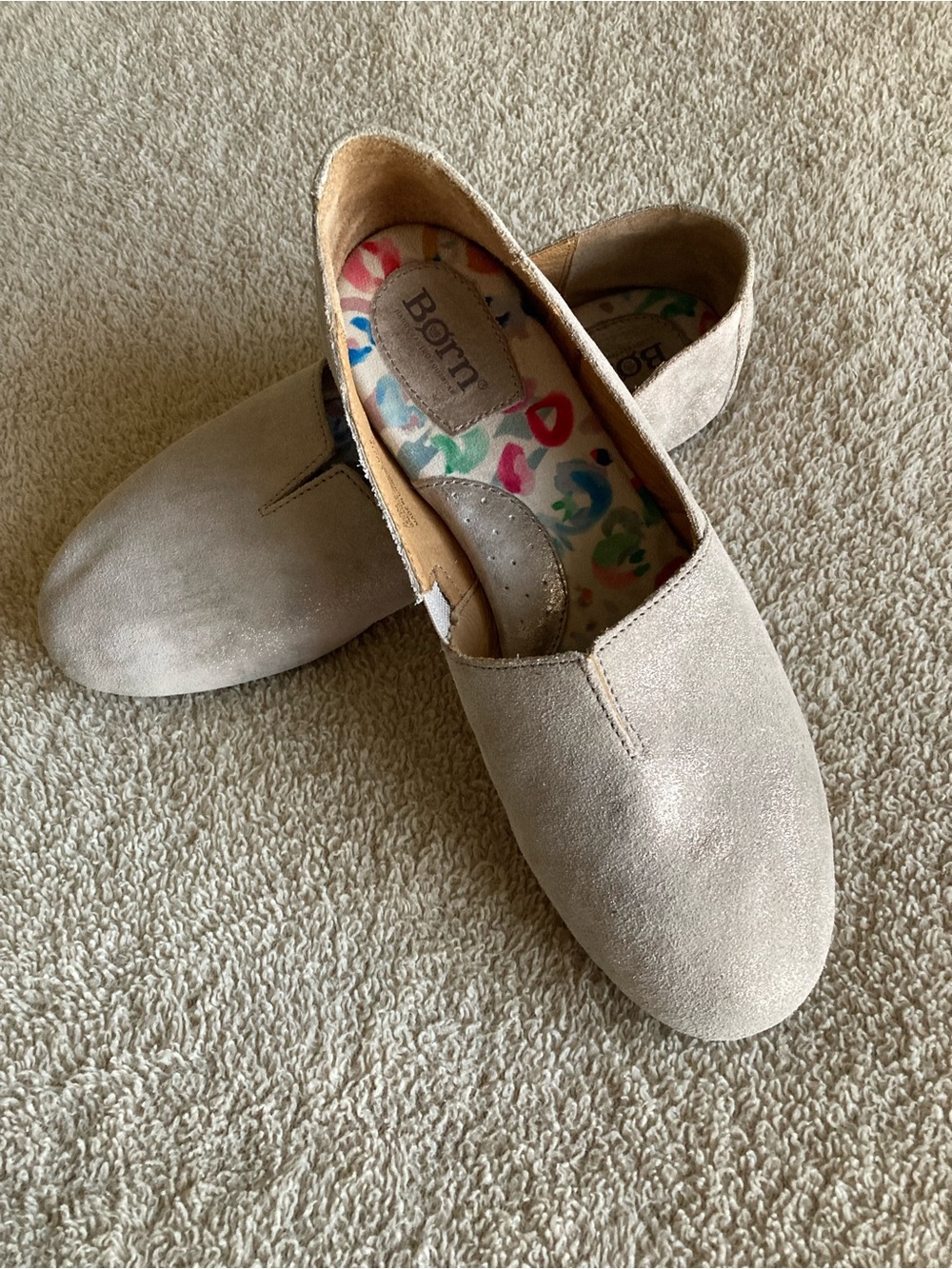 Born Woman’s Sebra MetallicLeathrr/Suede Slip-On Loafers